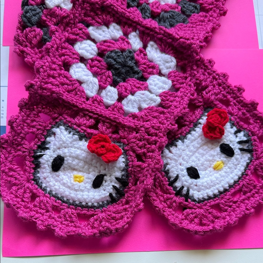 New handmade Hello Kitty Inspired Pink Crochet Kids Scarf